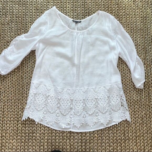 Unique Spectrum 3/4 Sleeve Blouse Sheer With Lace Bottom Hem Size X-Large - Picture 10 of 13